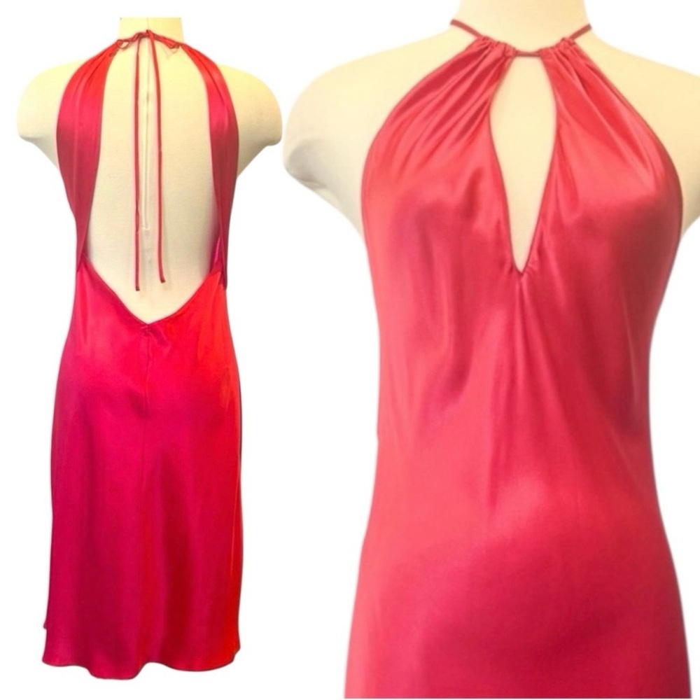 Y2K Victoria’s Secret 100% Silk Red Bias Cut Vintage Halter Keyhole Slip Dress M - Picture 4 of 9